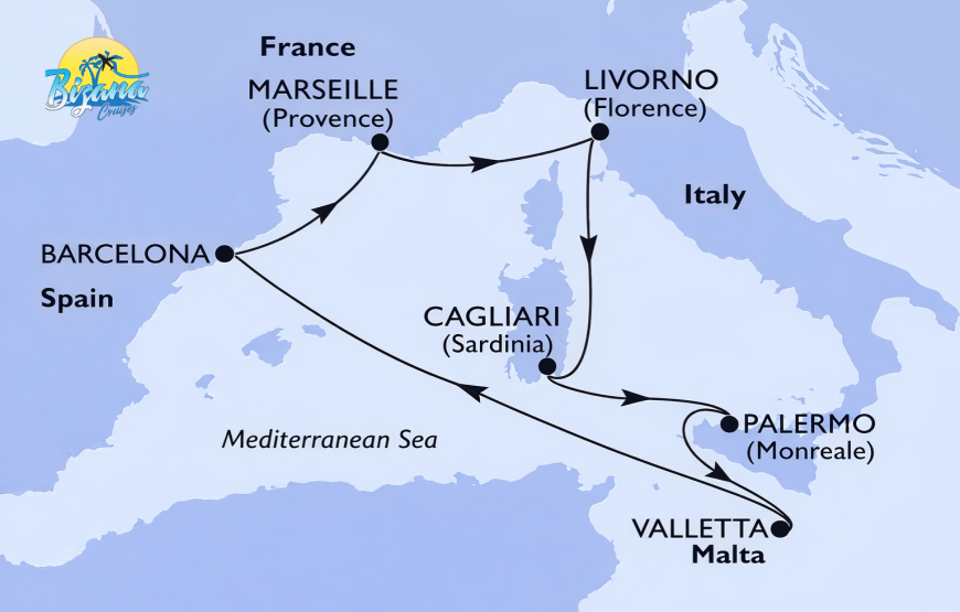 Espagne,France, Italie, Malta