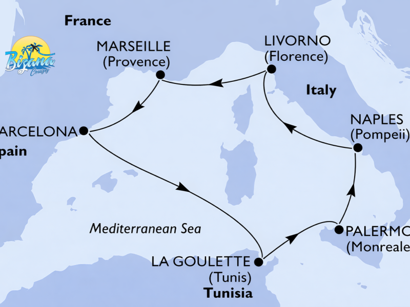 Espagne, Tunisie, Italie, France
