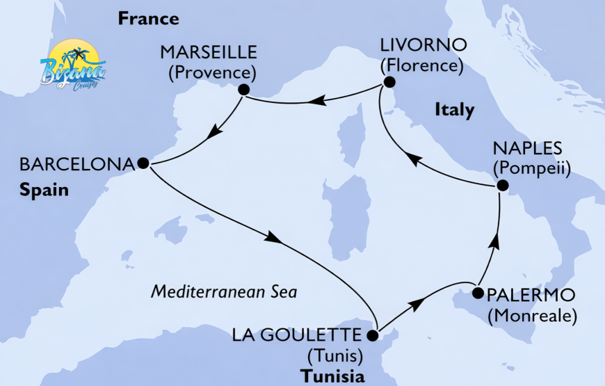 France, Espagne, Tunisie, Italie